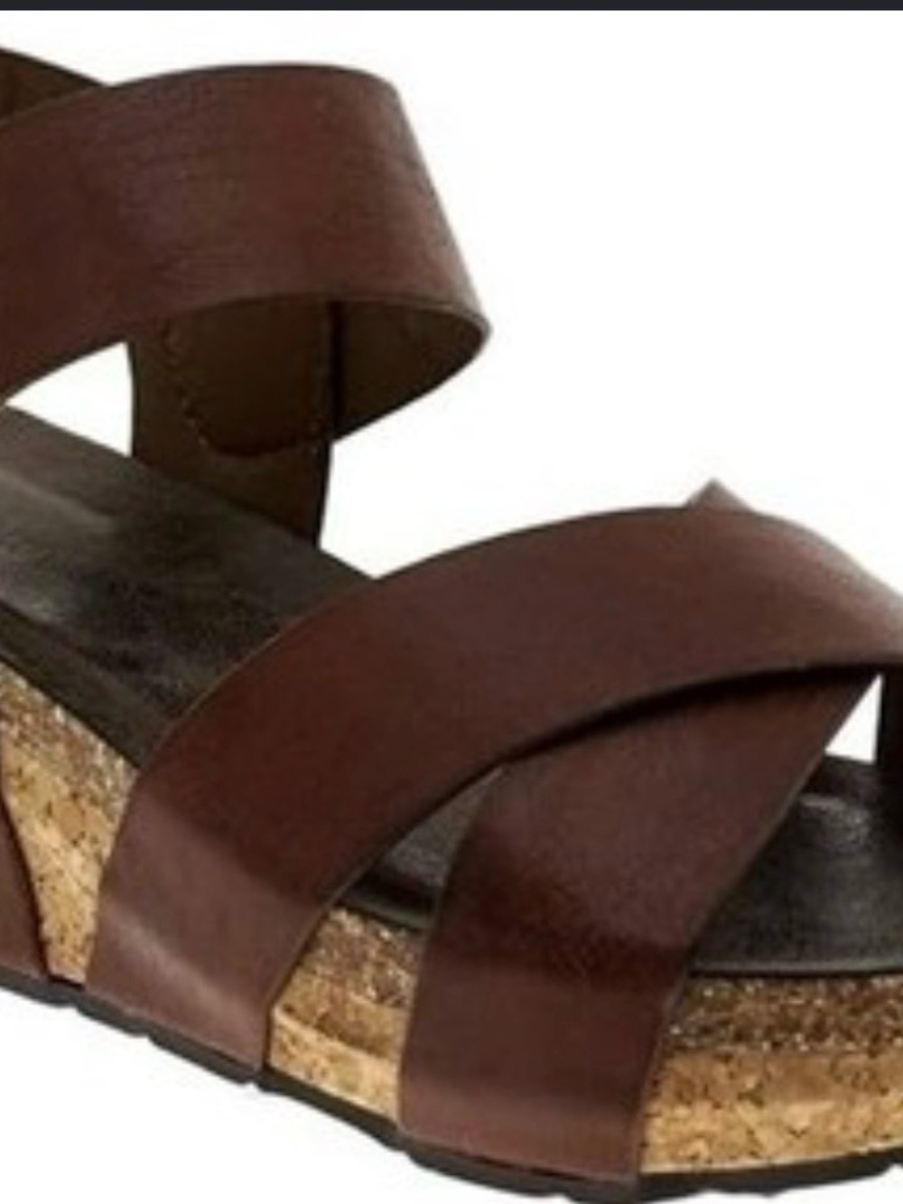 Pierre Dumas Brown Crossover Cork Wedge Sandals
